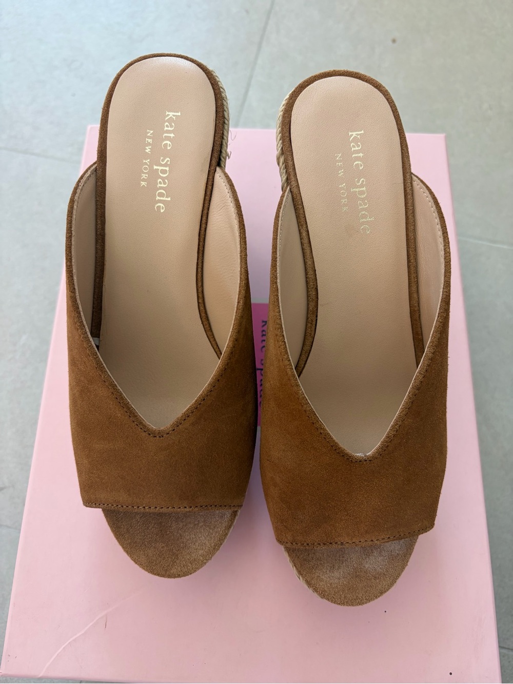 Kate Soade, Tan Suede Slide Wedge Sandals, Size 5.5, Very Good Condition